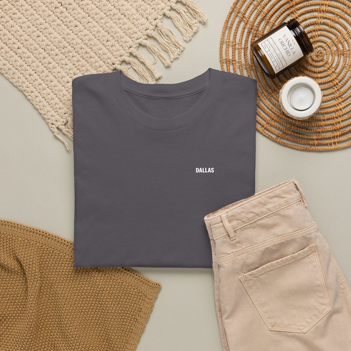 T-Shirt — Minimal 'SMILE' Chest Logo Tee, Small Script Graphic