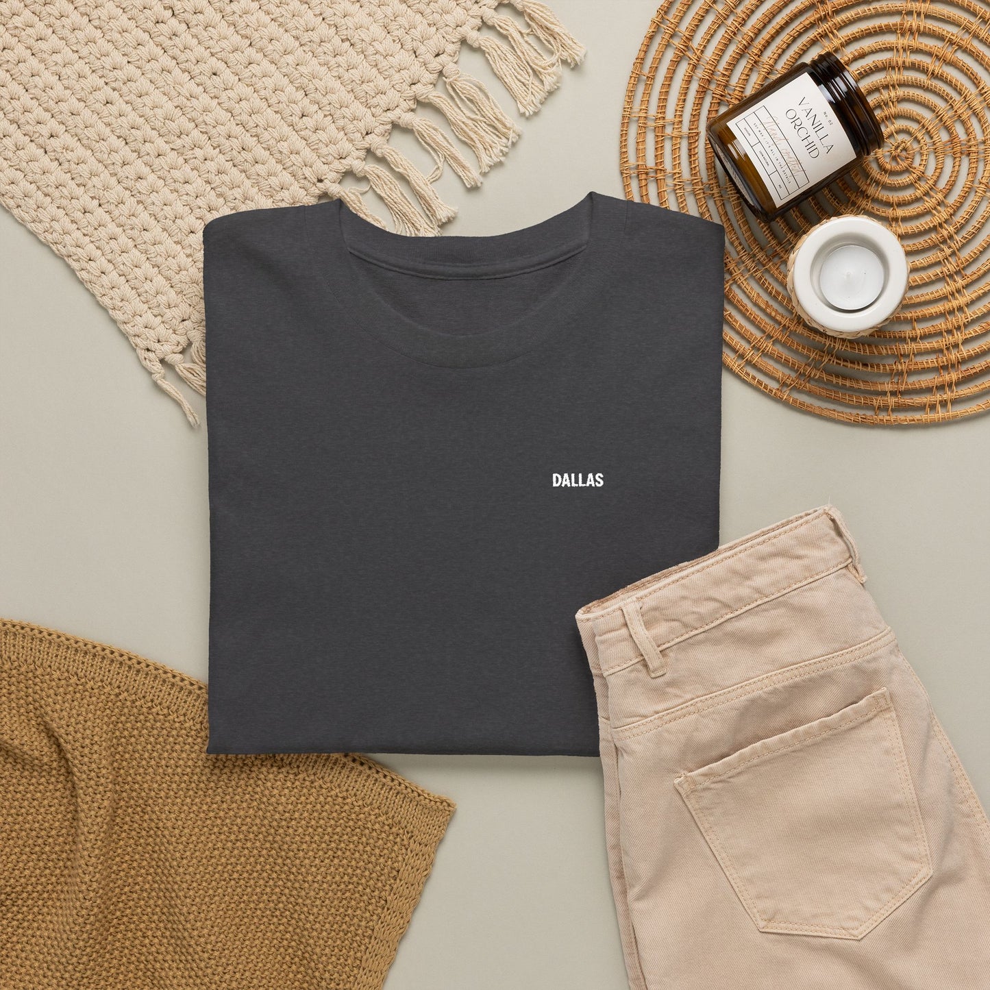 T-Shirt — Minimal 'SMILE' Chest Logo Tee, Small Script Graphic